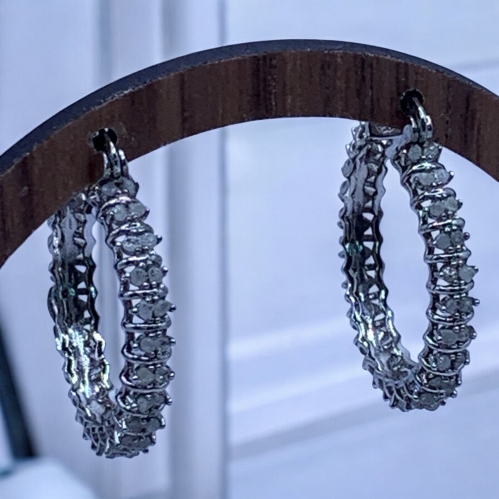 1/2 Carat Natural Rose Cut Diamond and Silver Hoop Earrings NWOT
